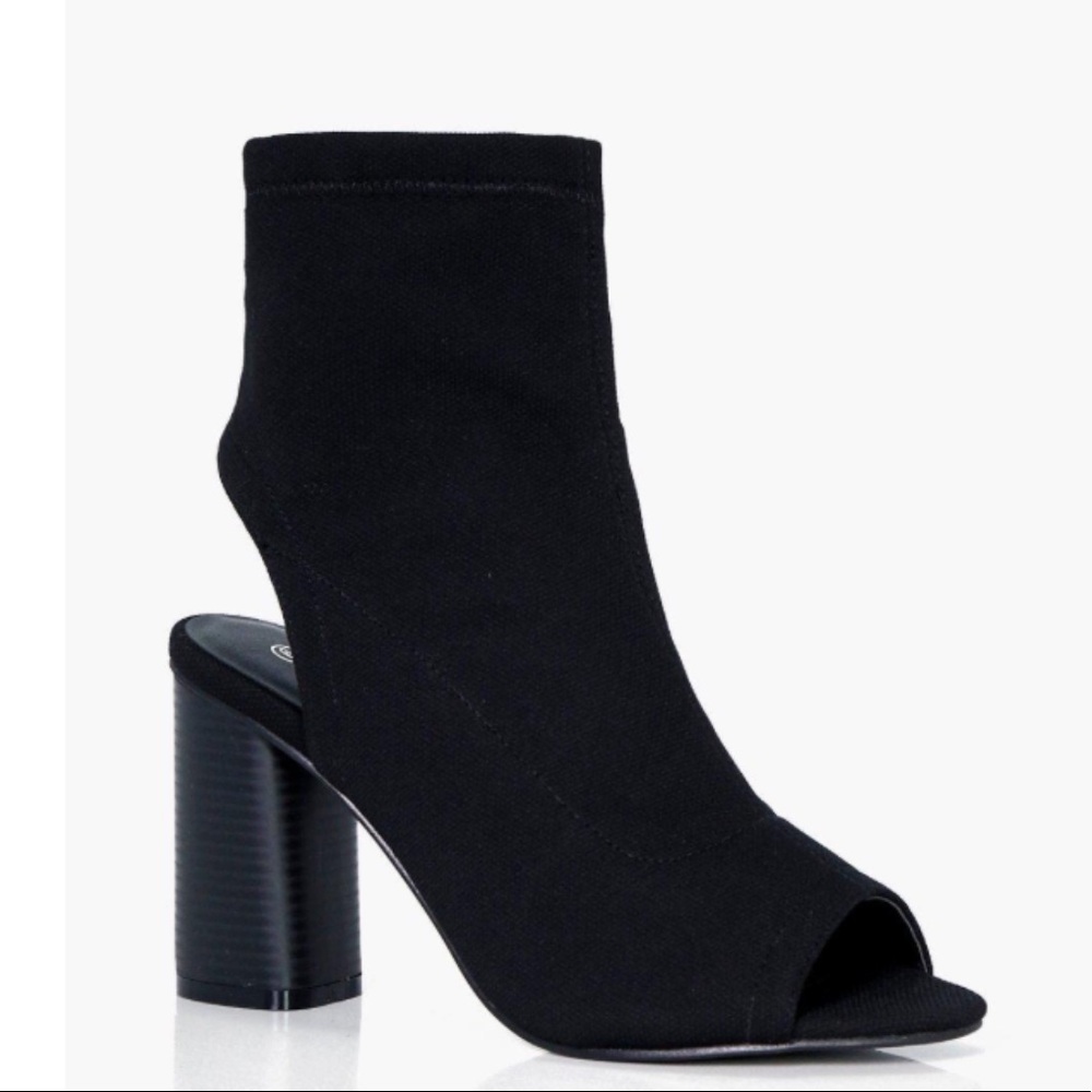 Black Sock Style Peep Toe Booties
